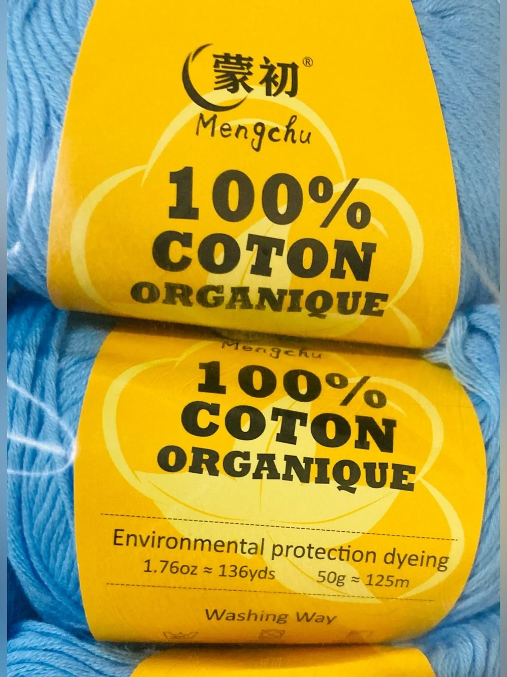 NWT 6 Mengchu 100% Organic Cotton Yarn Color: Sky Blue ~48g ea 10 oz total